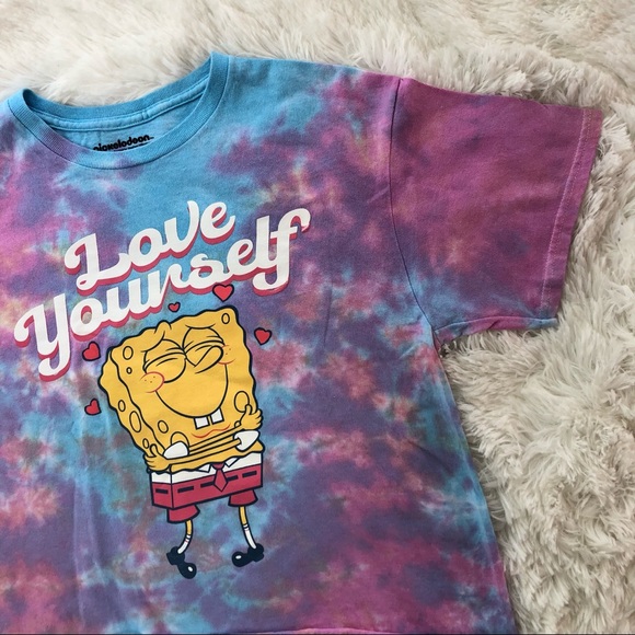 NICKELODEON • SpongeBob SquarePants Love Yourself Tie Dye Crop Top Tee Medium - Picture 7 of 9